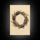 Christmas Wreath Canvas Print - Framed Canvas - Minimalist Christmas Art - Boho Christmas Art - Rustic Christmas Art