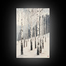 Winter Birch Tree Forest Framed Canvas Print, White Birch Trees In Winter Forest Landscape Art Print Minimalist Living Room Nature Wall Art