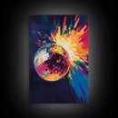 Trendy Disco Ball Poster Canvas Print, Wood Framed Canvas Print, Mirrorball Painting, Disco Ball Wall Art, Disco Decor, Dance Studio Decor