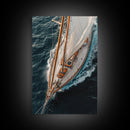 Bird's Eye View Of A Sailboat, Framed Canvas Print, Sail Boat Photography Print, Sailboat Painting, Nautical Decor, Nautical Wall Art
