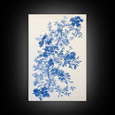 Blue Floral Print, Chinoiserie Wall Art, Framed Canvas, Canvas Art Home Decor, Chinoiserie Style Painting
