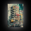 Cyberpunk Style Retro-Futurism Wall Art, Framed Canvas Print, Cyber Punk Home Decor, Cityscape Art