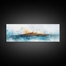 Horizontal Painting Print of Nantucket, Framed Canvas, Nautical Wall Art, Seascape landscape painting, Panoramic Nantucket Wall Art