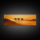 Camels in the desert Framed Canvas Print, Desert Painting, Desert Wall Art, Southwestern Decor, Minimalist Decor, Orange Hues Art