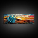 Mexicano Art - Blue Agave At Sunset - Framed Canvas Print - Agave Painting - Blue Agave - Chicano Wall Art - Mexican Art Agave Art