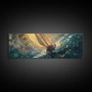 The Sailboat and the Storm Framed Canvas Print - Sailboat Painting - Nautical Decor - Hurricane Painting - Nautical Sailboat Landscape Painting