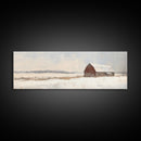 Barn Landscape Oil Painting Print - Retro Farm Wall Art - Village Wall Art - Old Red Barn In Winter - Winter Landscape - Winter Centerpiece Art