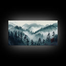 Foggy Mountain Landscape At The Break of Dawn, Framed Canvas Print, Foggy Landscape Painting, Blue Ridge Mountains Painting Print