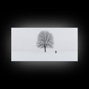 Solitude - Framed Canvas Print - Ready To Hang Wall Art - Winter Decor - Lone Tree In A Snow Covered Valley - Winter Landscape Painting