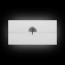 Footprints In the Snow Lead To a Lone Dead Tree - Framed Canvas Print - Ready To Hang Art - Moody Wall Art - Black and White Photography Print