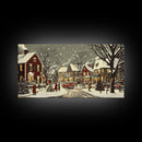 1950s Christmas Village Oil Painting on Canvas Print, Christmas home Decor, Christmas Painting, Christmas Wall Art