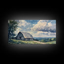 Rustic Old Barn Painting Framed Canvas Print Panoramic Rural Landscape Primitive Art Farmhouse Home Decor Barn Wall Art Ready To Hang