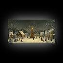 Festive Christmas Village Wall Art Framed Canvas Print, Festive Christmas Street Scene, Cozy Christmas Wall Art, Ready To Hang Xmas Decor