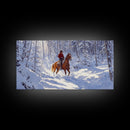 The Winter Cowboy Framed Canvas Print - Cowboy Rides His Horse Through The Snow - Cabin Decor - Outdoorsman Gift Idea - Cowboy Gift