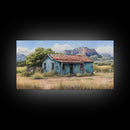 Abandoned Cabin In The Nevada Desert - Framed Canvas Print - Kitsch Wall Art - Desert Landscape Painting - Barn Oil Painting - Desert Art