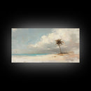 Lone Palm Tree on a Desert Island, Beach Painting Canvas Print, Nautical Landscape Painting, Beach Wall Art, Travel Gift, Vacation Gift