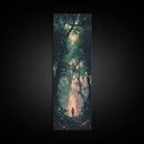 Forest at Dusk Painting Framed Canvas Print Long Narrow Wall Art, Rustic Decor Above Couch Art, Tall Skinny Art Gift Idea Christmas