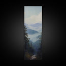 Misty Mountain Fog Framed Canvas Print Peaceful Nature Landscape Painting, Smoky Mountain Art, Above Bed Wall Art, Blue and Green Wall Art, Guest Room Art