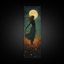 Moonlight goddess painting mystical framed canvas print, ethereal night scene, boho wall art, spiritual bedroom decor, wildflower moon art