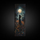 Moonlight silhouette painting mysterious framed canvas print, dark romance art, moonlit field wall decor, spiritual night scene art