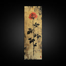 Golden Background Rose Art Canvas Print, Elegant Rose with Dark Leaves, Chinoiserie Style Wall Art, Framed Canvas Print, Gift Idea Her