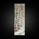 Winter Birch Forest Canvas Print – Wabi Sabi Art, Skinny Wall Art, Moody Winter Scene, Birch Tree Painting, Minimalist Art, Bedroom Wall Decor