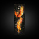 Fiery Phoenix Illustration on Black Canvas, Framed Art Option, Mystical Wall Art for Living Room, Tall Narrow Wall Decor, Mythological Art