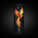 Radiant Phoenix in Flight Canvas Print, Framed Tall Wall Art, Unique Living Room Decor, Firebird Painting for Spiritual Art Lovers