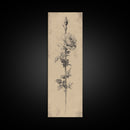 Black and White Sketch of a Rose, Framed Canvas Print, Narrow Art, Tall Skinny Art, Flower Painting, Paint of a Rose, Floral Prints