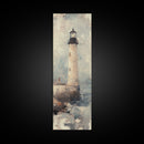 The Light House Framed Canvas Print - Nautical Seascape Painting - Lighthouse Art - Coastal Seascape Painting Tall Narrow Wall Art
