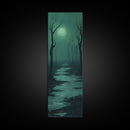 Framed Canvas Print of Forest at Dusk Painting in Teal, Moody Art, Dark Romance Painting, Above Bed Wall Art, Tall Narrow Art, Unique Gift Idea