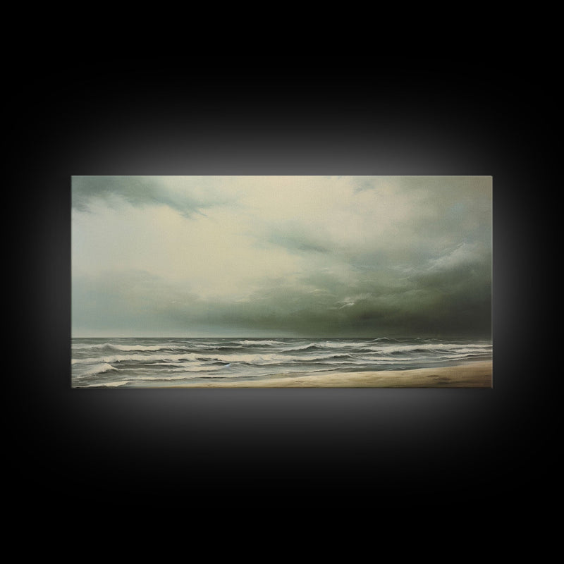 Beach Wall Art, Framed Canvas Print, Newport Beach Art, Beach House Decor, Drab and Moody / Subdued Wall Art, A Stormy Day