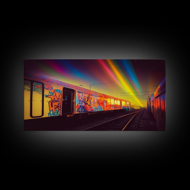 Box car graffiti art, wall decor, train box car, ready to hang canvas print wall art, rainbow train wall art