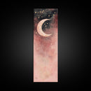 Crescent Moon Canvas Print Starry Night Pink Abstract Vertical Wall Art Zen Room Decor Dreamy Boho Gift Idea