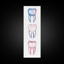 Whimsical Rainbow Teeth Canvas Print, Dentist Office Vertical Wall Art, Vibrant Dental Art Print for Gift Ideas