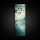 Misty Forest Panorama Framed Canvas Print Southwest Wall Art Vertical Nature Scene Above Couch Art Smoky Mountain Landscape