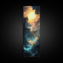 Celestial Abstract Landscape Framed Canvas Print Moody Horizontal Wall Art Blue and Gold Living Room or Bedroom Decor