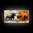 Modern Bull and Bear Framed Canvas Print Bull and Bear Art Gift Idea Financial Market Art Wall Decor Rustic Art Above Sofa Art