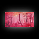 Eiffel Tower Painting Framed Canvas Print, Paris Pink Wall Art Romantic Decor, Horizontal Wall Art Living Room Rustic Gift Idea
