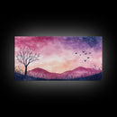 Twilight Meadow Framed Canvas Print, Whimsical Starry Night Art, Moody Nature Painting, Dreamy Purple Landscape, Wall Decor Gift Idea