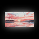 Serene Pink Sunset Canvas Print | Coastal Landscape Art | Nautical Wall Decor | Bedroom Above Bed Art | Horizontal Panoramic Artwork