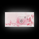 Retro Pink Camera Canvas Print | Whimsical Photography Wall Art | Light Pink Modern Decor | Unique Living Room Artwork | Gift Idea