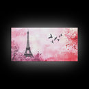 Eiffel Tower and Birds Canvas Print, Parisian Skyline Painting, Romantic Pink Wall Art, Whimsical French Decor, Guest Room Art