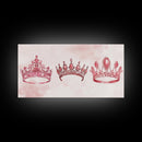 Pink Crown Trio Canvas Print Whimsical Art Princess Aesthetic Dorm Decor Light Pink Art Bedroom or Living Room Artwork Gift Idea