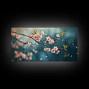 Blossoming Cherry Branch Framed Canvas Print Japanese Style Rustic Decor Great Gift Idea Botanical Prints Beautiful Bedroom Wall Art