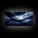 Flowing Blue Abstract Framed Canvas Print, Minimalist Geometric Wall Art Above Sofa Decor, Moody Panoramic Artwork Gift Living Room