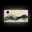 Abstract Mountain Landscape Framed Canvas Print, Wabi Sabi Wall Art Minimalist Decor, Rustic Line Art Idea Bedroom Artwork Vertical Design