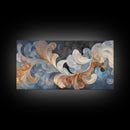 Swirling Blue Orange Canvas Print, Geometric Wall Art Nautical Rustic Decor, Moody Abstract Artwork Idea Horizontal Living Room Design