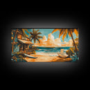 Sunset Surf Shack Canvas Print Nautical Wall Art Coastal Painting Rustic Decor Tropical Landscape Art Extra Wide Art Bedroom Art