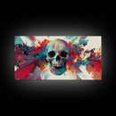 Abstract Skull Art Framed Canvas Print, Moody Colorful Halloween Wall Decor, Unique Living Room Art, Vibrant Therapy Art Gift Idea